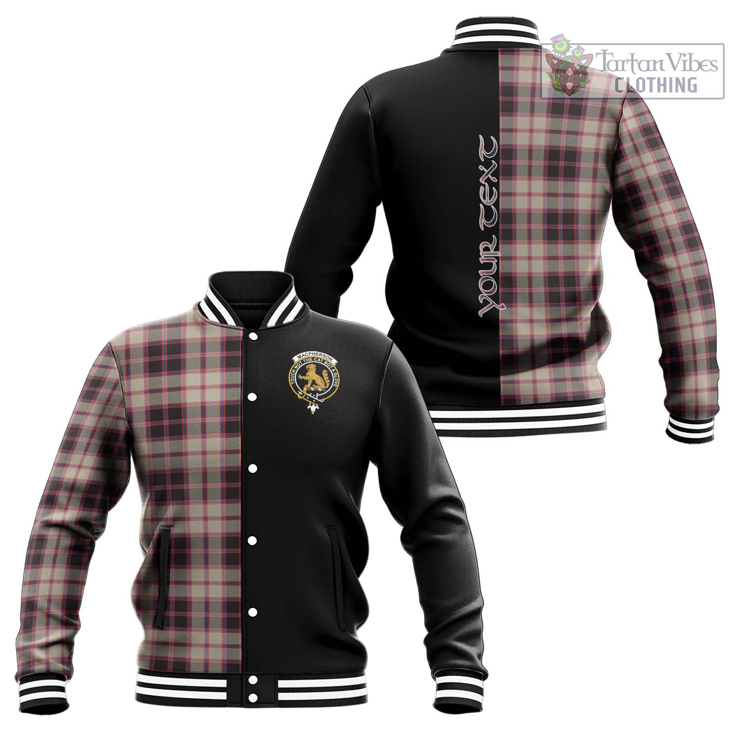 Tartan Vibes Clothing MacPherson Hunting Ancient Tartan Baseball Jacket with Family Crest and Half Of Me Style