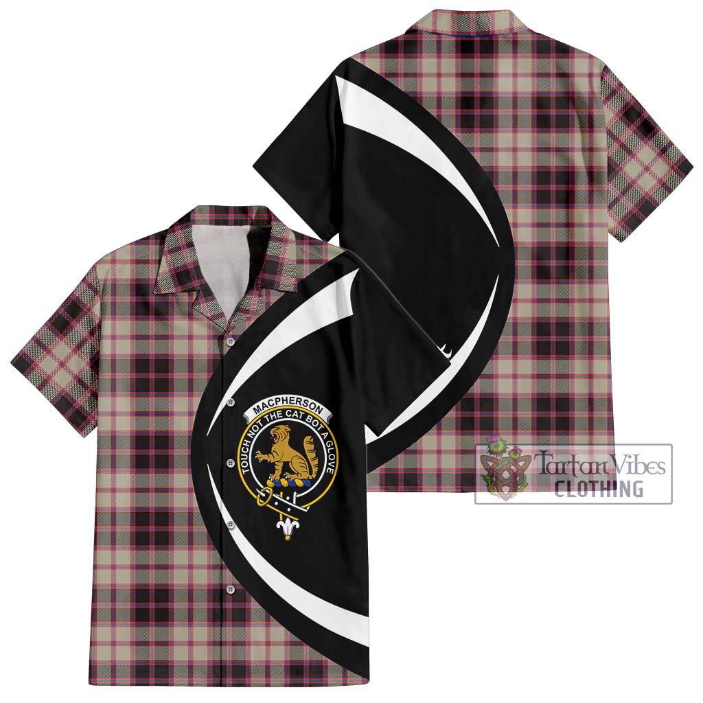 MacPherson Hunting Ancient Tartan Short Sleeve Button Up with Family Crest Circle Style Kid - Tartan Vibes Clothing