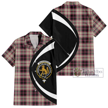 MacPherson Hunting Ancient Tartan Short Sleeve Button Up with Family Crest Circle Style