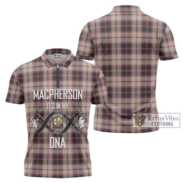 MacPherson Hunting Ancient Tartan Zipper Polo Shirt with Family Crest DNA In Me Style