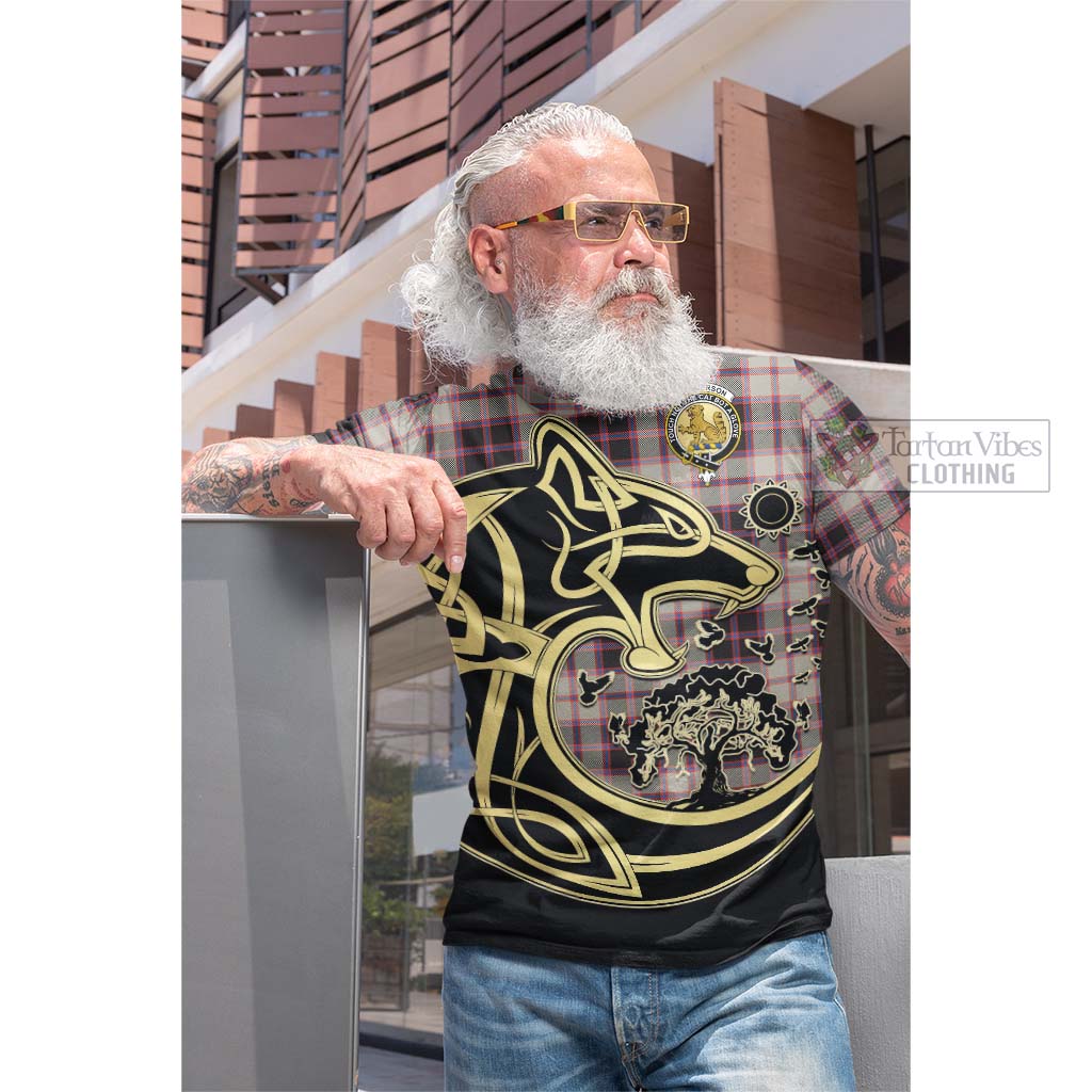 Tartan Vibes Clothing MacPherson Hunting Ancient Tartan Cotton T-shirt with Family Crest Celtic Wolf Style