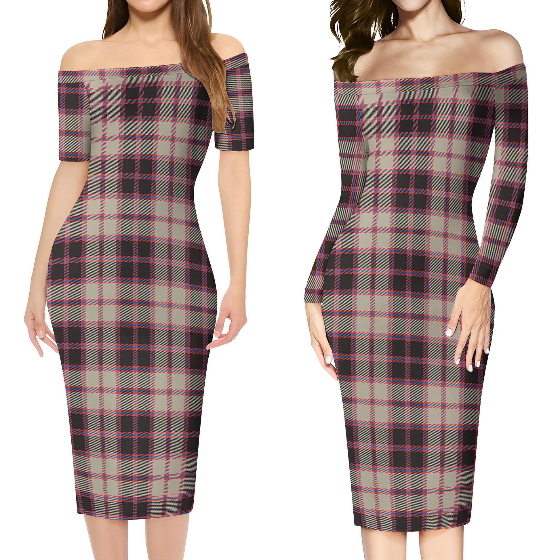 MacPherson Hunting Ancient Tartan Off Shoulder Lady Dress Women's Dress - Tartanvibesclothing