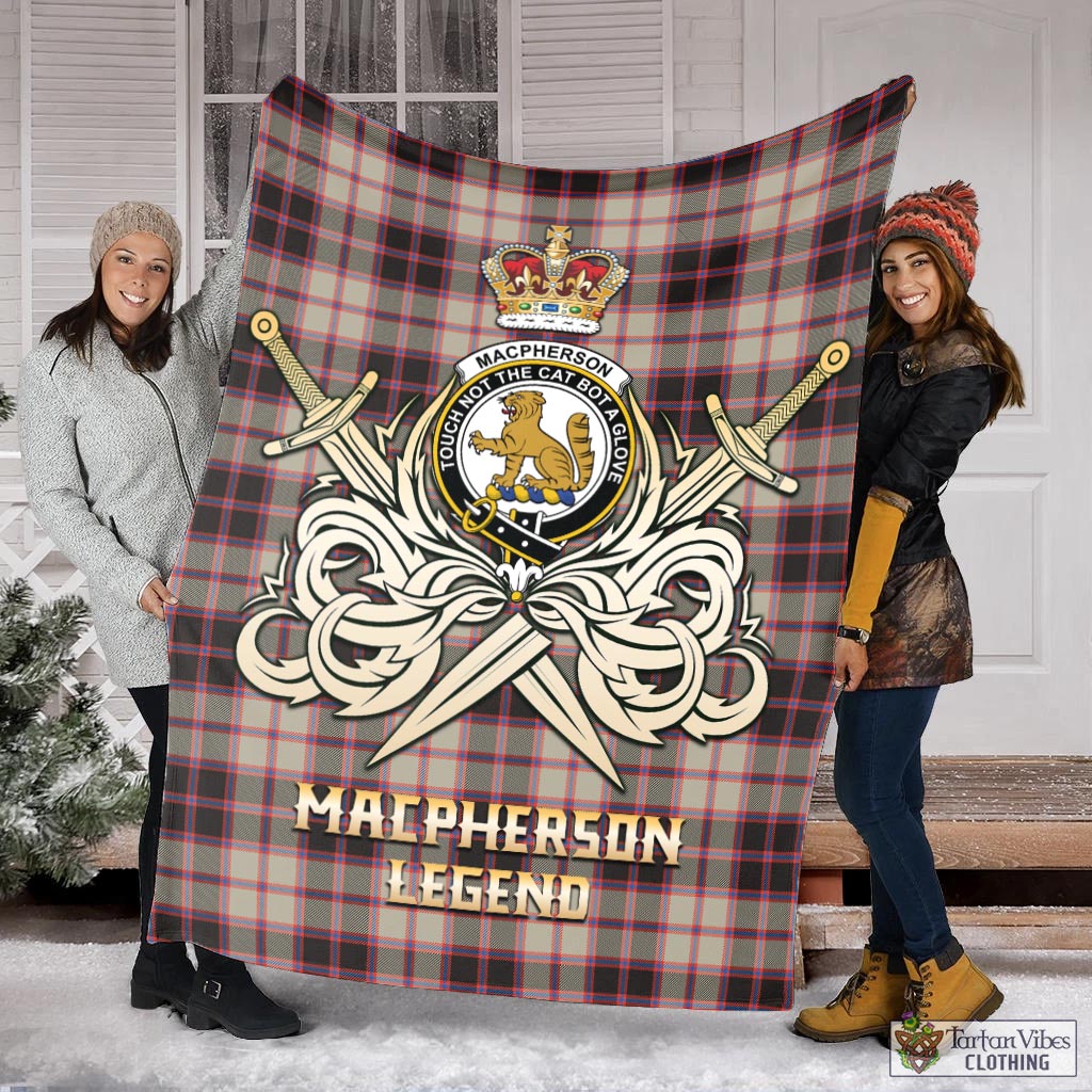 Tartan Vibes Clothing MacPherson Hunting Ancient Tartan Blanket with Clan Crest and the Golden Sword of Courageous Legacy