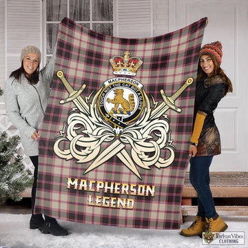 MacPherson Hunting Ancient Tartan Blanket with Clan Crest and the Golden Sword of Courageous Legacy