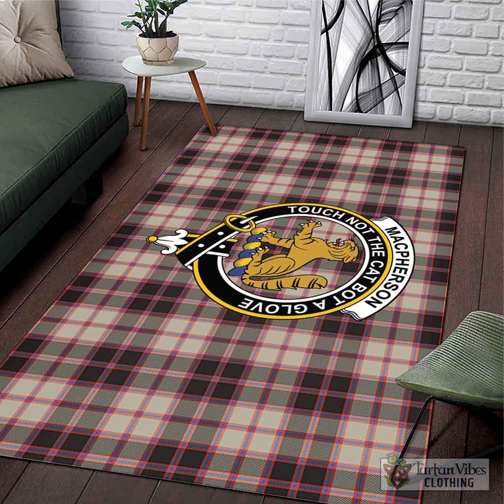 Tartan Vibes Clothing MacPherson Hunting Ancient Tartan Area Rug with Family Crest