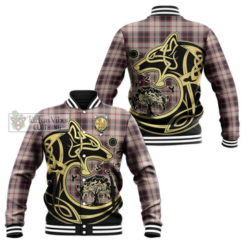 MacPherson Hunting Ancient Tartan Baseball Jacket with Family Crest Celtic Wolf Style