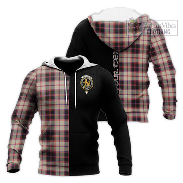 MacPherson Hunting Ancient Tartan Knitted Hoodie with Family Crest and Half Of Me Style