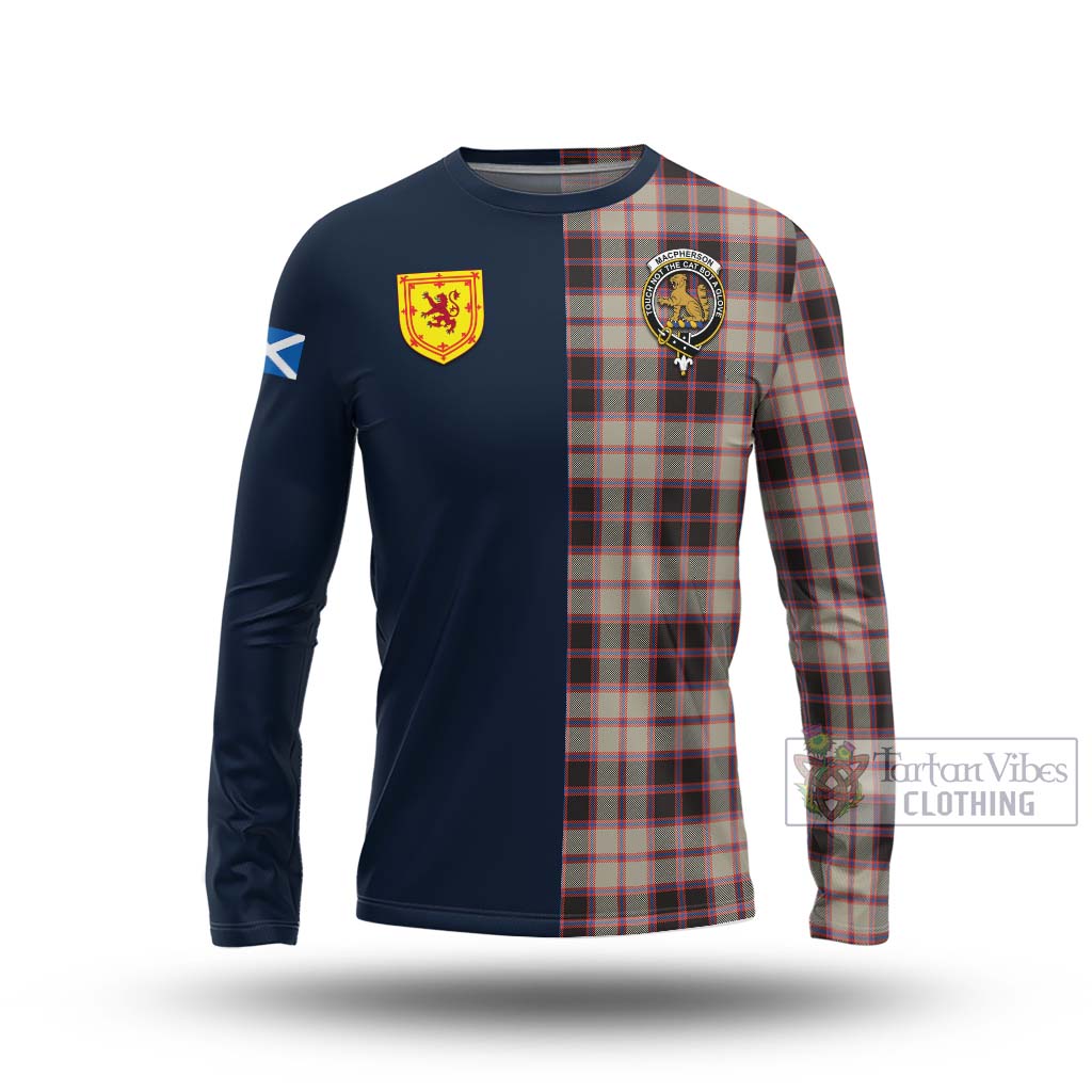 Tartan Vibes Clothing MacPherson Hunting Ancient Tartan Long Sleeve T-Shirt with Scottish Lion Royal Arm Half Style