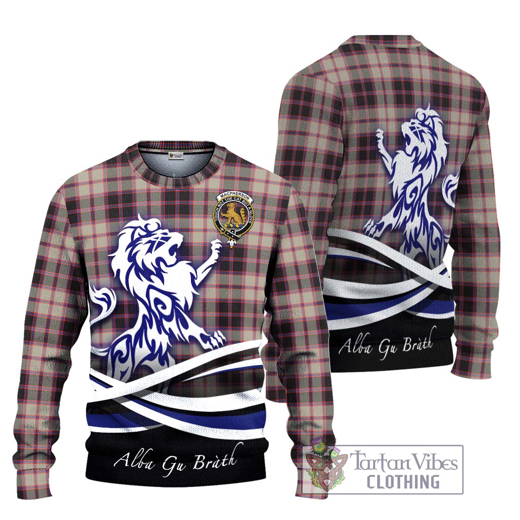 Tartan Vibes Clothing MacPherson Hunting Ancient Tartan Knitted Sweater with Alba Gu Brath Regal Lion Emblem