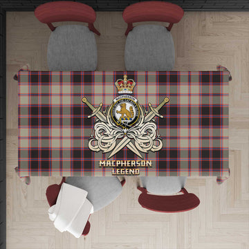 MacPherson Hunting Ancient Tartan Tablecloth with Clan Crest and the Golden Sword of Courageous Legacy