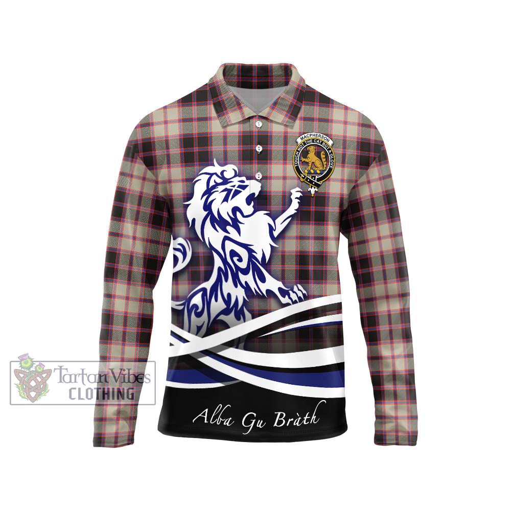 Tartan Vibes Clothing MacPherson Hunting Ancient Tartan Long Sleeve Polo Shirt with Alba Gu Brath Regal Lion Emblem