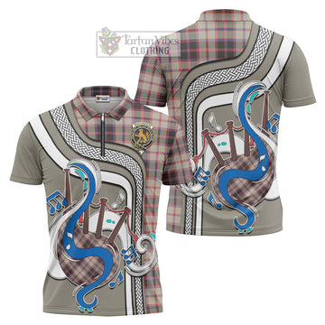 MacPherson Hunting Ancient Tartan Zipper Polo Shirt with Epic Bagpipe Style