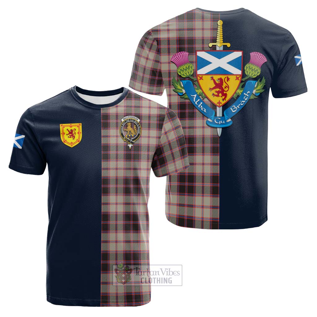 Tartan Vibes Clothing MacPherson Hunting Ancient Tartan Cotton T-shirt with Scottish Lion Royal Arm Half Style