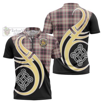 MacPherson Hunting Ancient Tartan Zipper Polo Shirt with Family Crest and Celtic Symbol Style