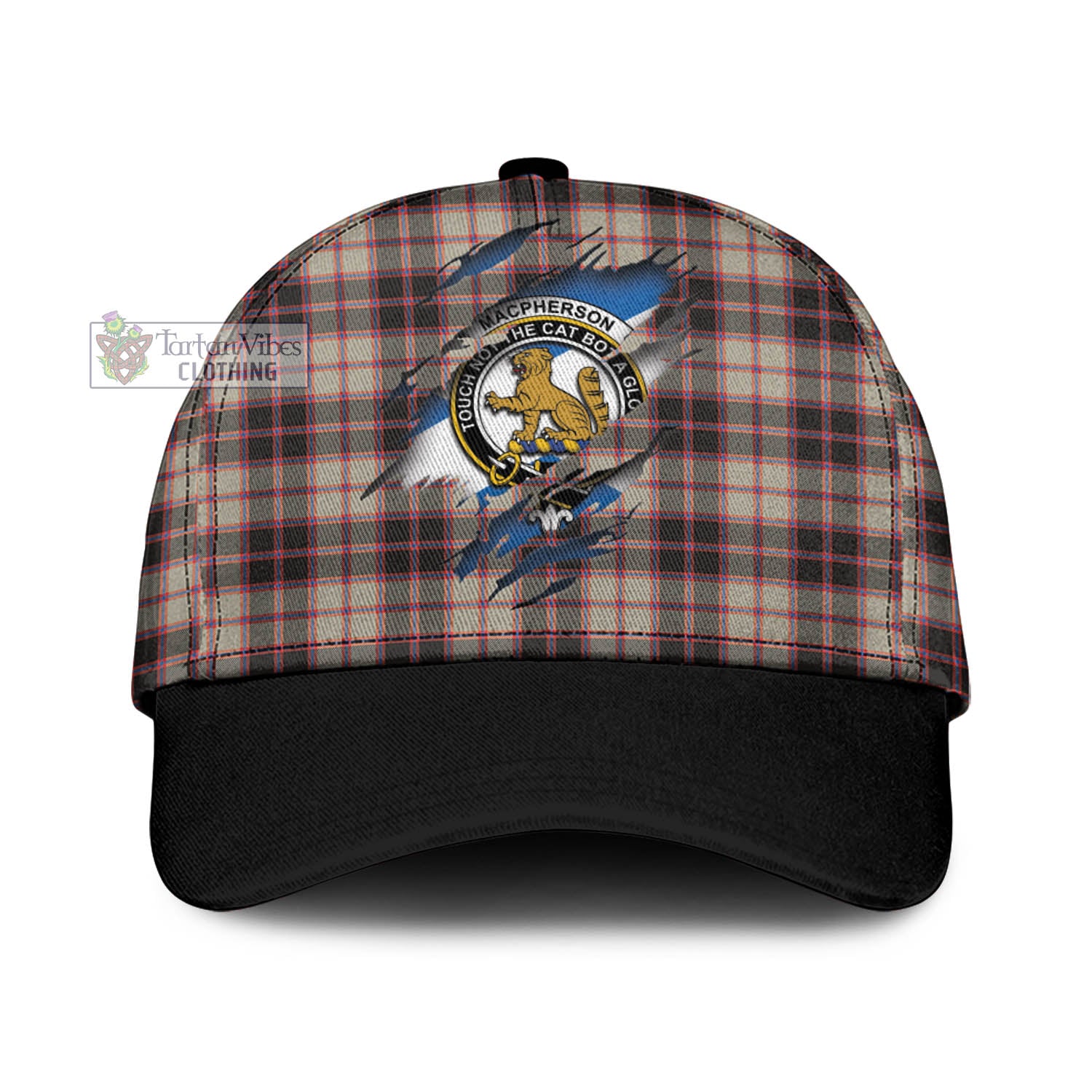 Tartan Vibes Clothing MacPherson Hunting Ancient Tartan Classic Cap with Family Crest In Me Style