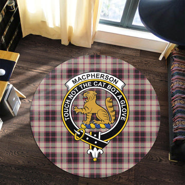 MacPherson Hunting Ancient Tartan Round Rug with Family Crest