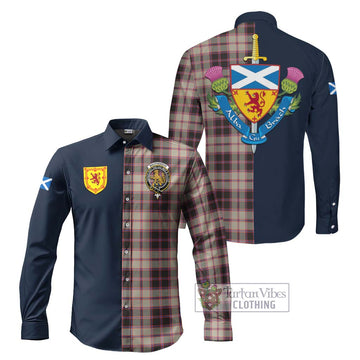 MacPherson Hunting Ancient Tartan Long Sleeve Button Shirt with Scottish Lion Royal Arm Half Style