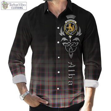 MacPherson Hunting Ancient Tartan Long Sleeve Button Up Featuring Alba Gu Brath Family Crest Celtic Inspired