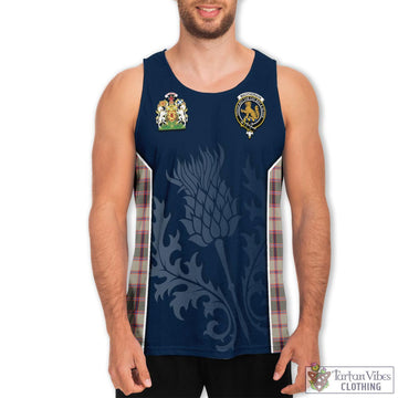 MacPherson Hunting Ancient Tartan Men's Tanks Top with Family Crest and Scottish Thistle Vibes Sport Style