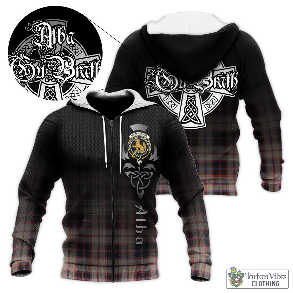 Tartan Vibes Clothing MacPherson Hunting Ancient Tartan Knitted Hoodie Featuring Alba Gu Brath Family Crest Celtic Inspired