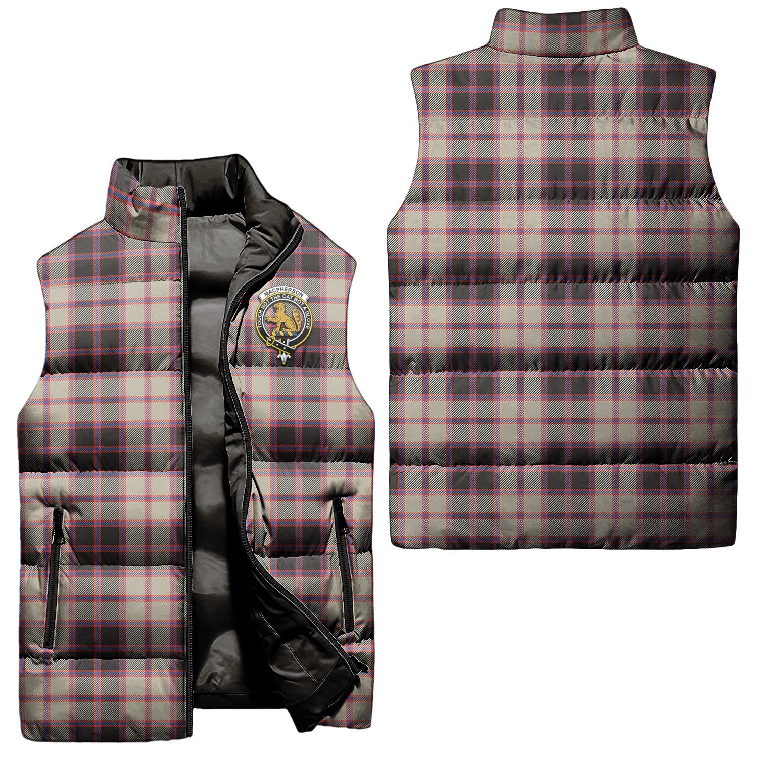 MacPherson Hunting Ancient Tartan Sleeveless Puffer Jacket with Family Crest Unisex - Tartanvibesclothing