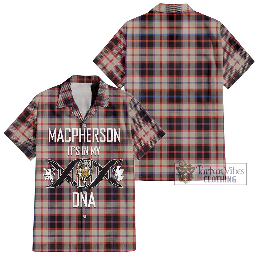 Tartan Vibes Clothing MacPherson Hunting Ancient Tartan Short Sleeve Button Shirt with Family Crest DNA In Me Style