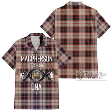 MacPherson Hunting Ancient Tartan Short Sleeve Button Shirt with Family Crest DNA In Me Style