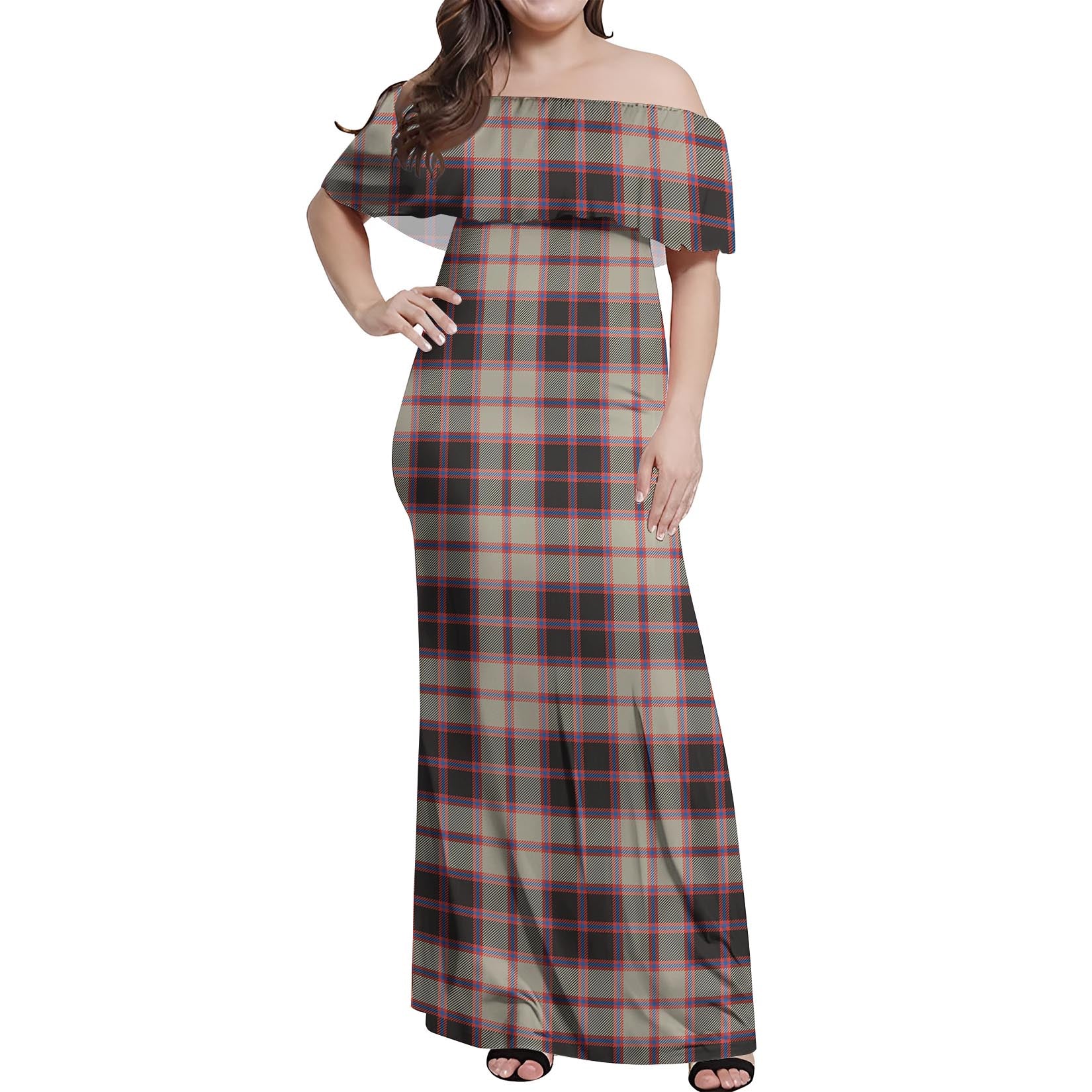 MacPherson Hunting Ancient Tartan Off Shoulder Long Dress Women's Dress - Tartanvibesclothing