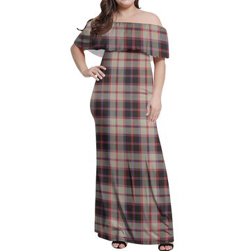 MacPherson Hunting Ancient Tartan Off Shoulder Long Dress