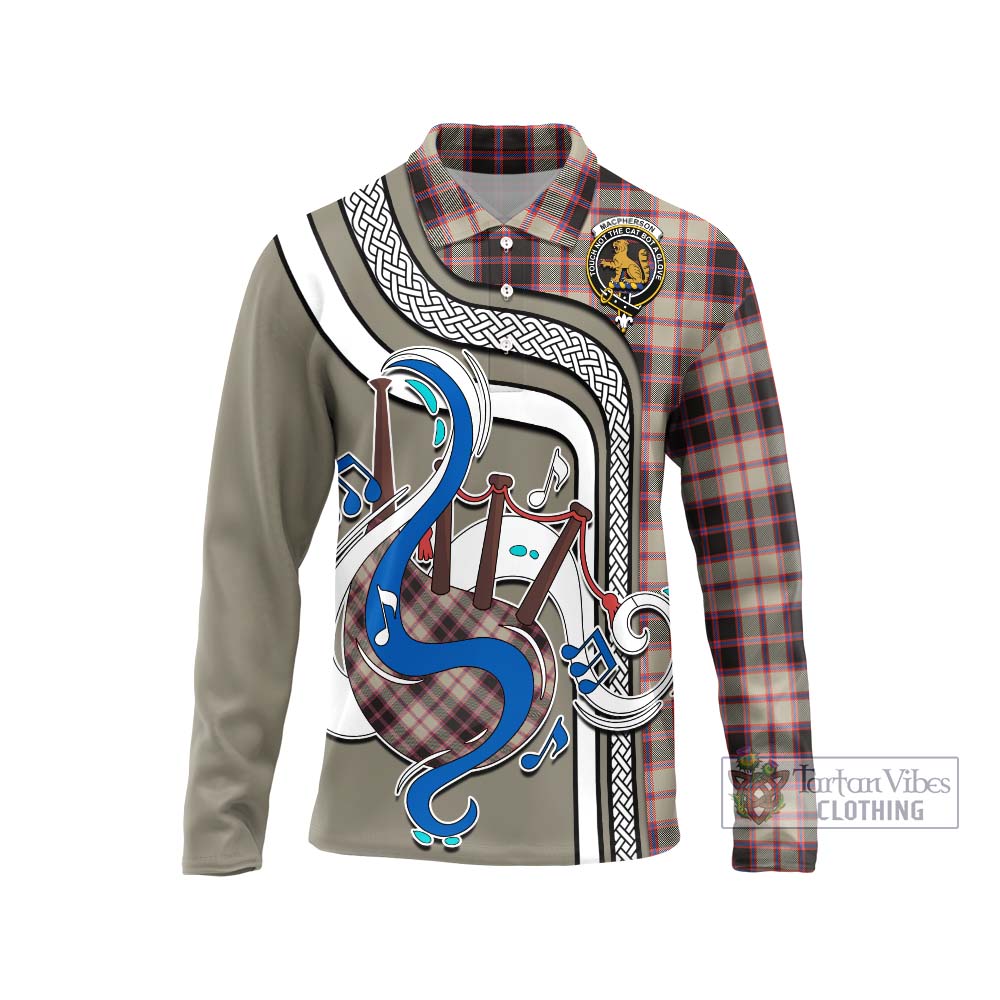 Tartan Vibes Clothing MacPherson Hunting Ancient Tartan Long Sleeve Polo Shirt with Epic Bagpipe Style