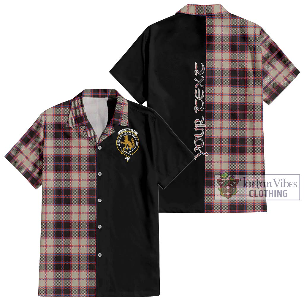 Tartan Vibes Clothing MacPherson Hunting Ancient Tartan Short Sleeve Button Shirt with Family Crest and Half Of Me Style