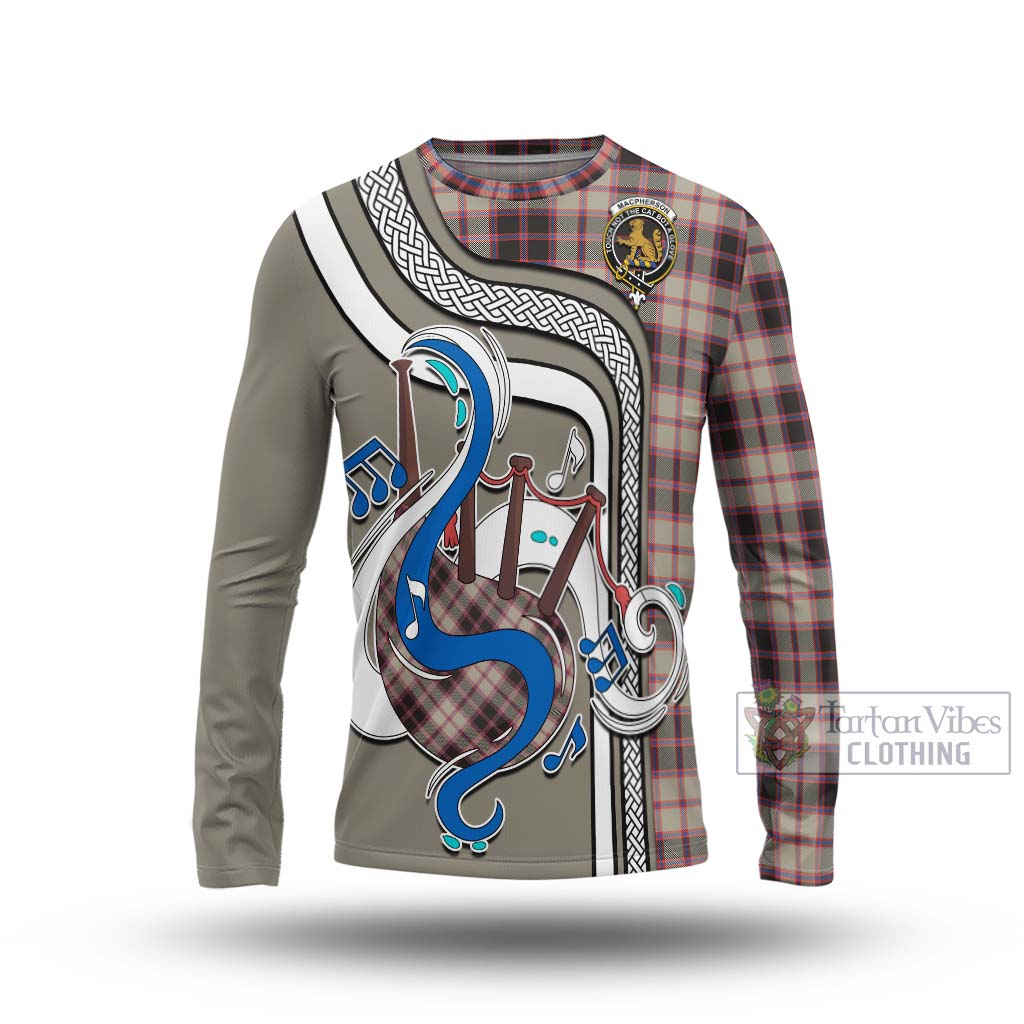 Tartan Vibes Clothing MacPherson Hunting Ancient Tartan Long Sleeve T-Shirt with Epic Bagpipe Style