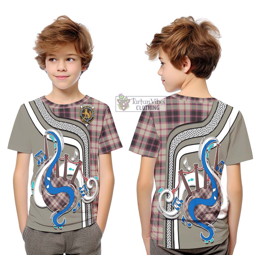 Tartan Vibes Clothing MacPherson Hunting Ancient Tartan Kid T-Shirt with Epic Bagpipe Style