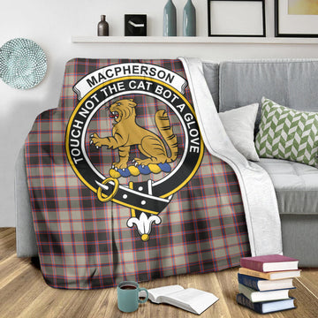 MacPherson Hunting Ancient Tartan Blanket with Family Crest