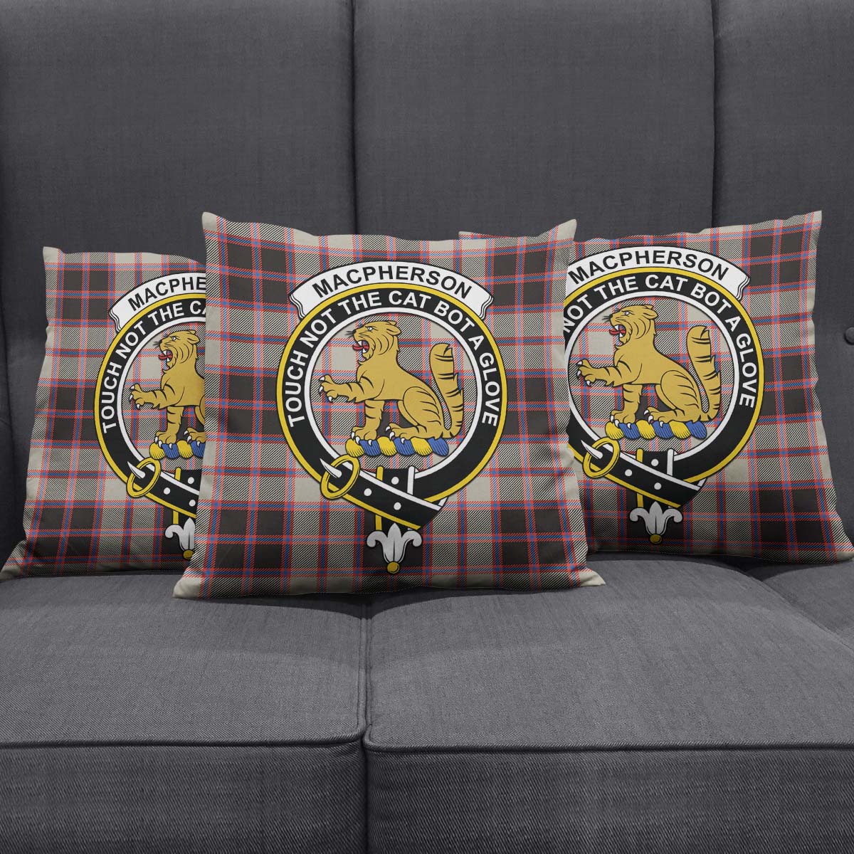 MacPherson Hunting Ancient Tartan Pillow Cover with Family Crest Square Pillow Cover - Tartanvibesclothing