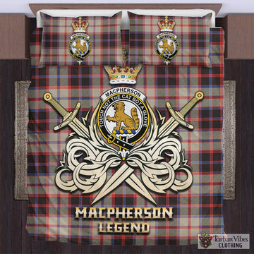 MacPherson Hunting Ancient Tartan Bedding Set with Clan Crest and the Golden Sword of Courageous Legacy