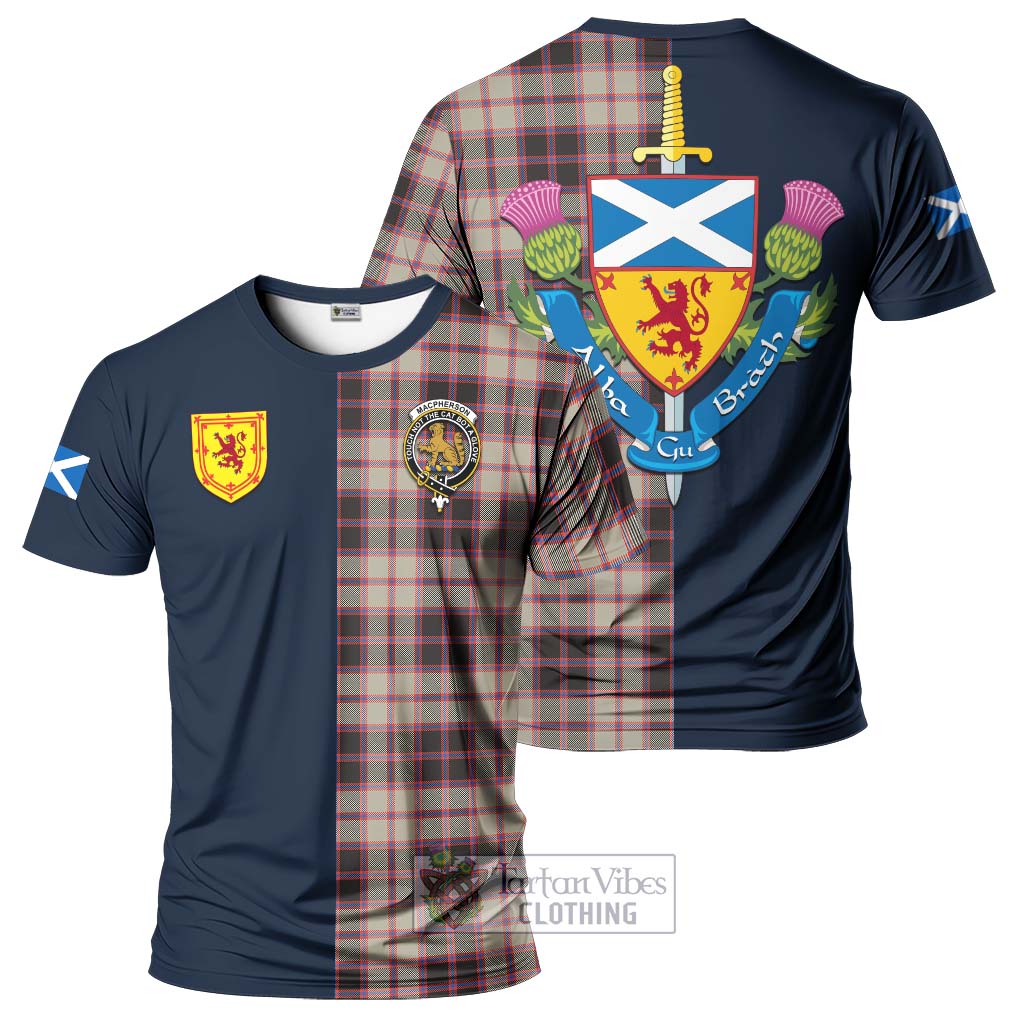 Tartan Vibes Clothing MacPherson Hunting Ancient Tartan T-Shirt Alba with Scottish Lion Royal Arm Half Style