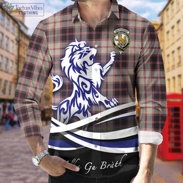 MacPherson Hunting Ancient Tartan Long Sleeve Button Up Shirt with Alba Gu Brath Regal Lion Emblem