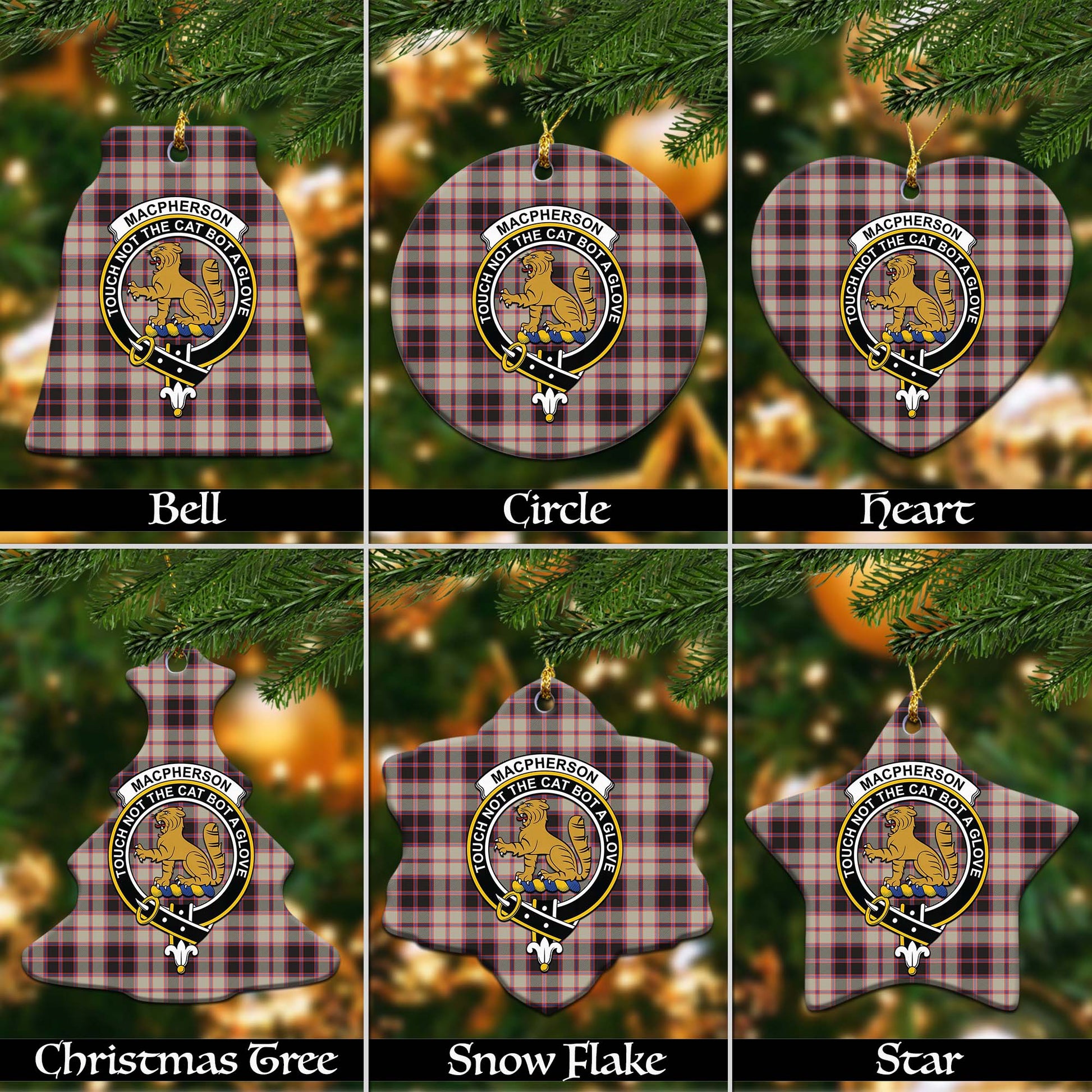 MacPherson Hunting Ancient Tartan Christmas Ornaments with Family Crest - Tartanvibesclothing