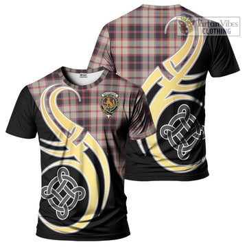 MacPherson Hunting Ancient Tartan T-Shirt with Family Crest and Celtic Symbol Style