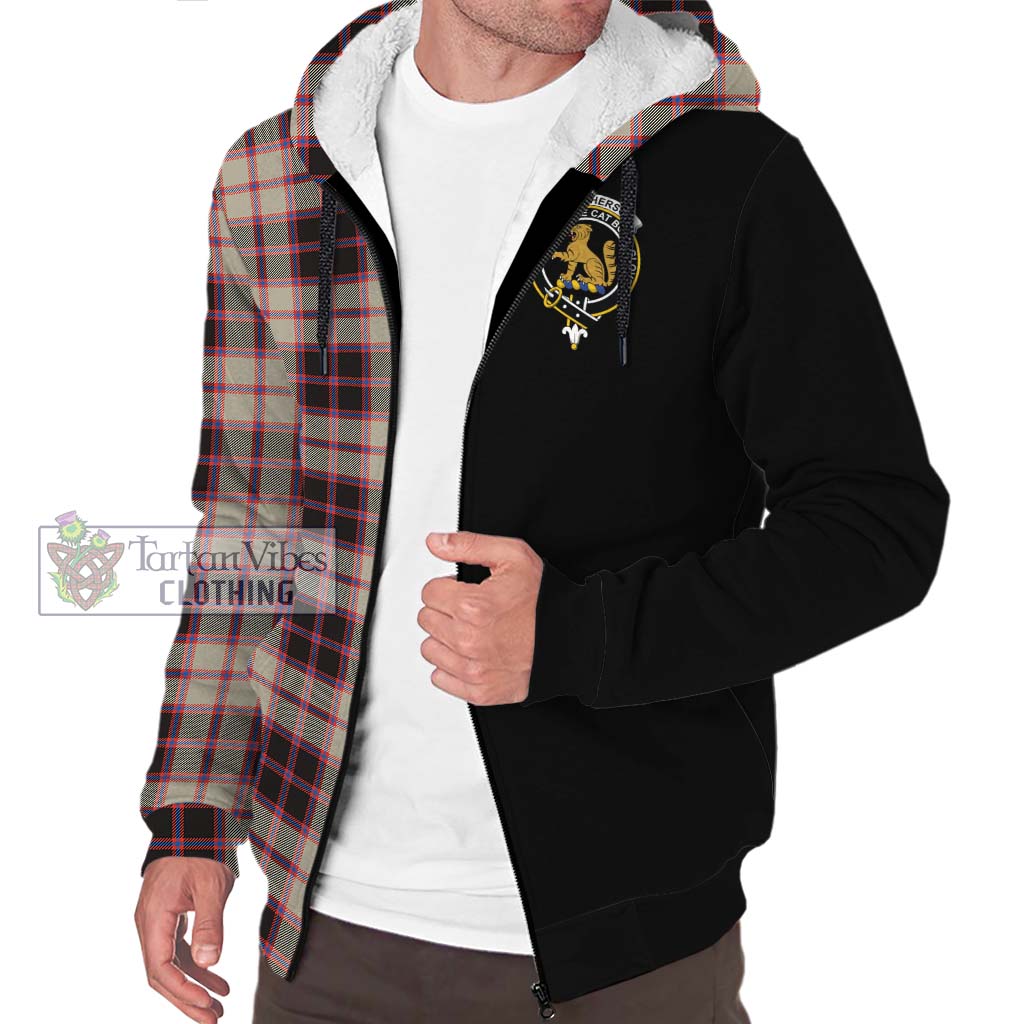 Tartan Vibes Clothing MacPherson Hunting Ancient Tartan Sherpa Hoodie with Family Crest and Half Of Me Style