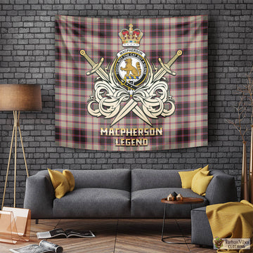 MacPherson Hunting Ancient Tartan Tapestry with Clan Crest and the Golden Sword of Courageous Legacy