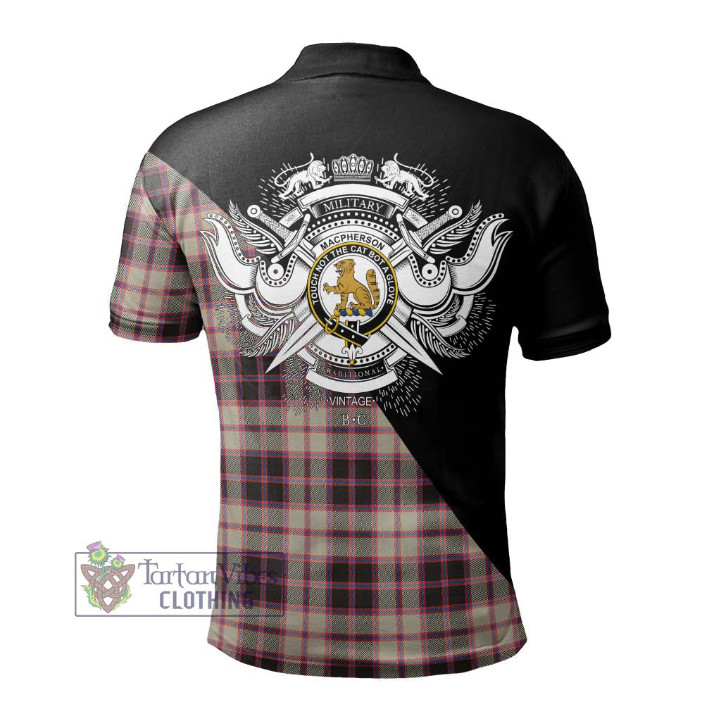 Tartan Vibes Clothing MacPherson Hunting Ancient Tartan Polo Shirt with Family Crest and Military Logo Style