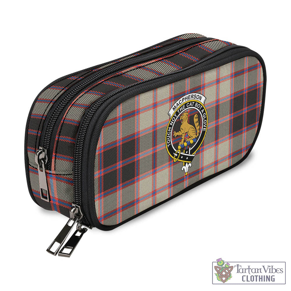 Tartan Vibes Clothing MacPherson Hunting Ancient Tartan Pen and Pencil Case with Family Crest