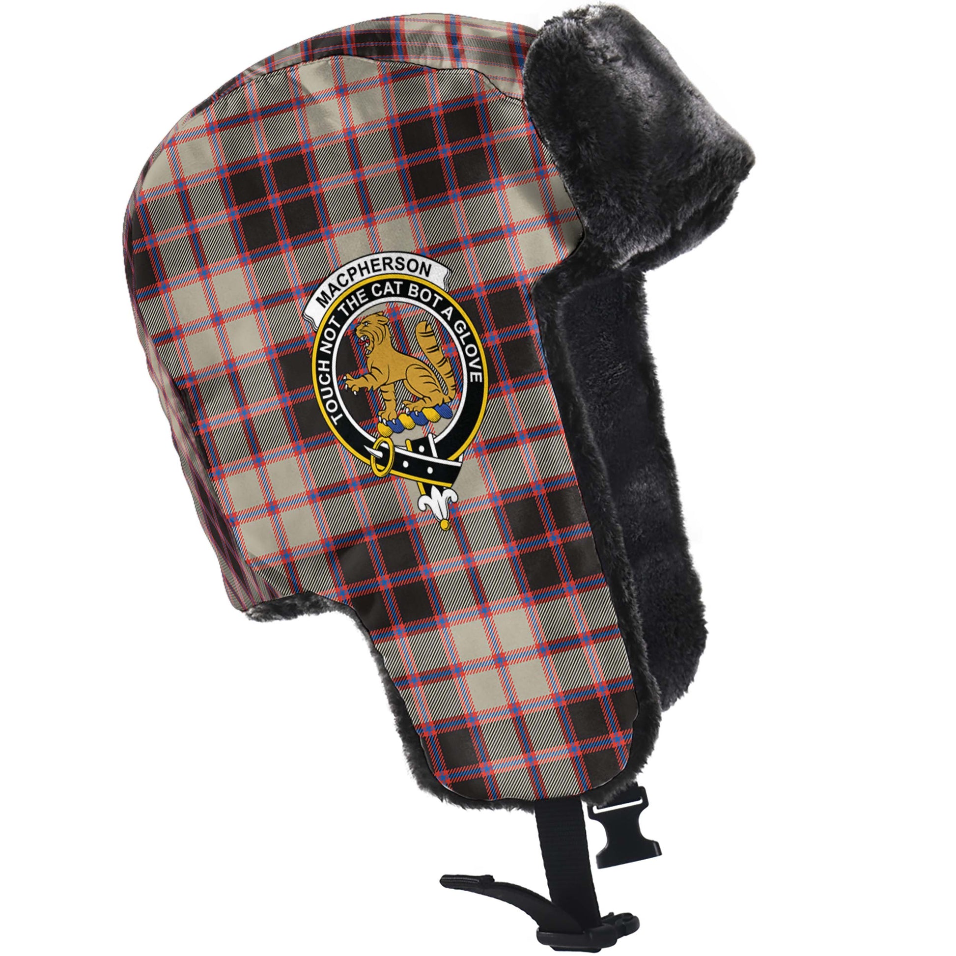 MacPherson Hunting Ancient Tartan Winter Trapper Hat with Family Crest - Tartanvibesclothing