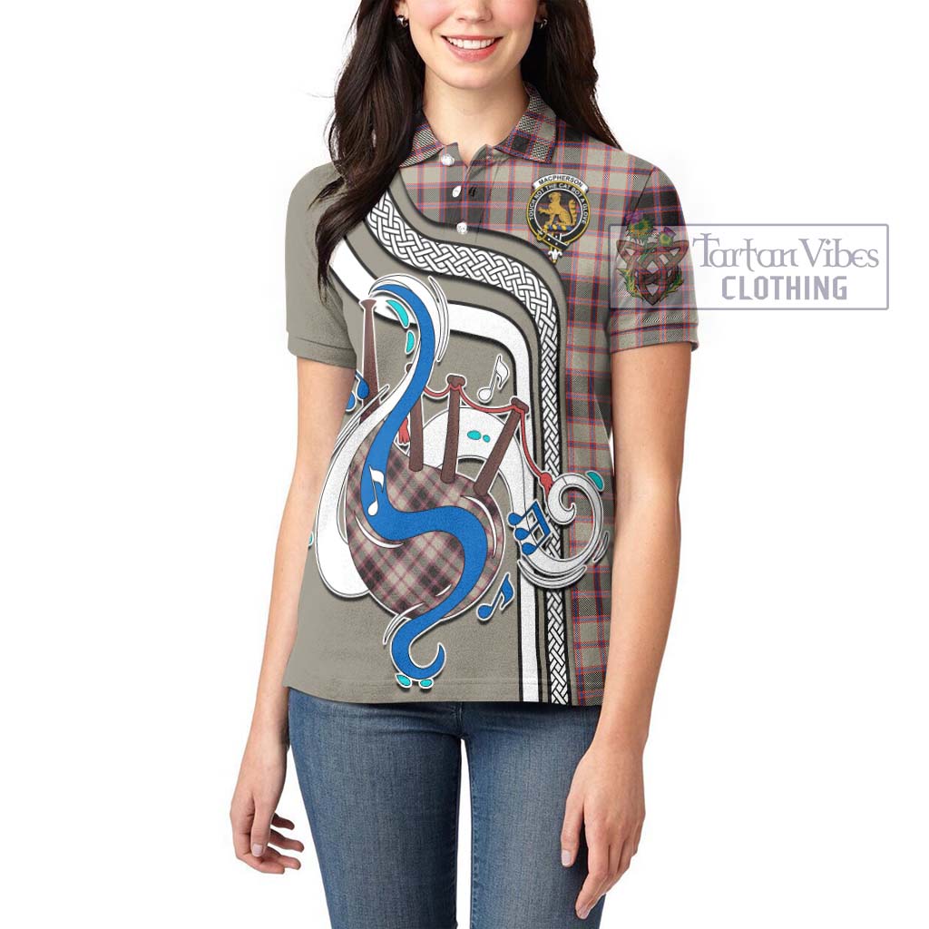 Tartan Vibes Clothing MacPherson Hunting Ancient Tartan Women's Polo Shirt with Epic Bagpipe Style