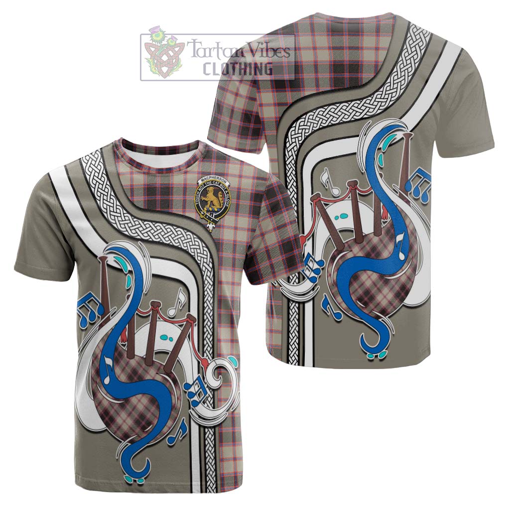 Tartan Vibes Clothing MacPherson Hunting Ancient Tartan Cotton T-shirt with Epic Bagpipe Style