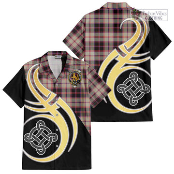 MacPherson Hunting Ancient Tartan Short Sleeve Button Shirt with Family Crest and Celtic Symbol Style