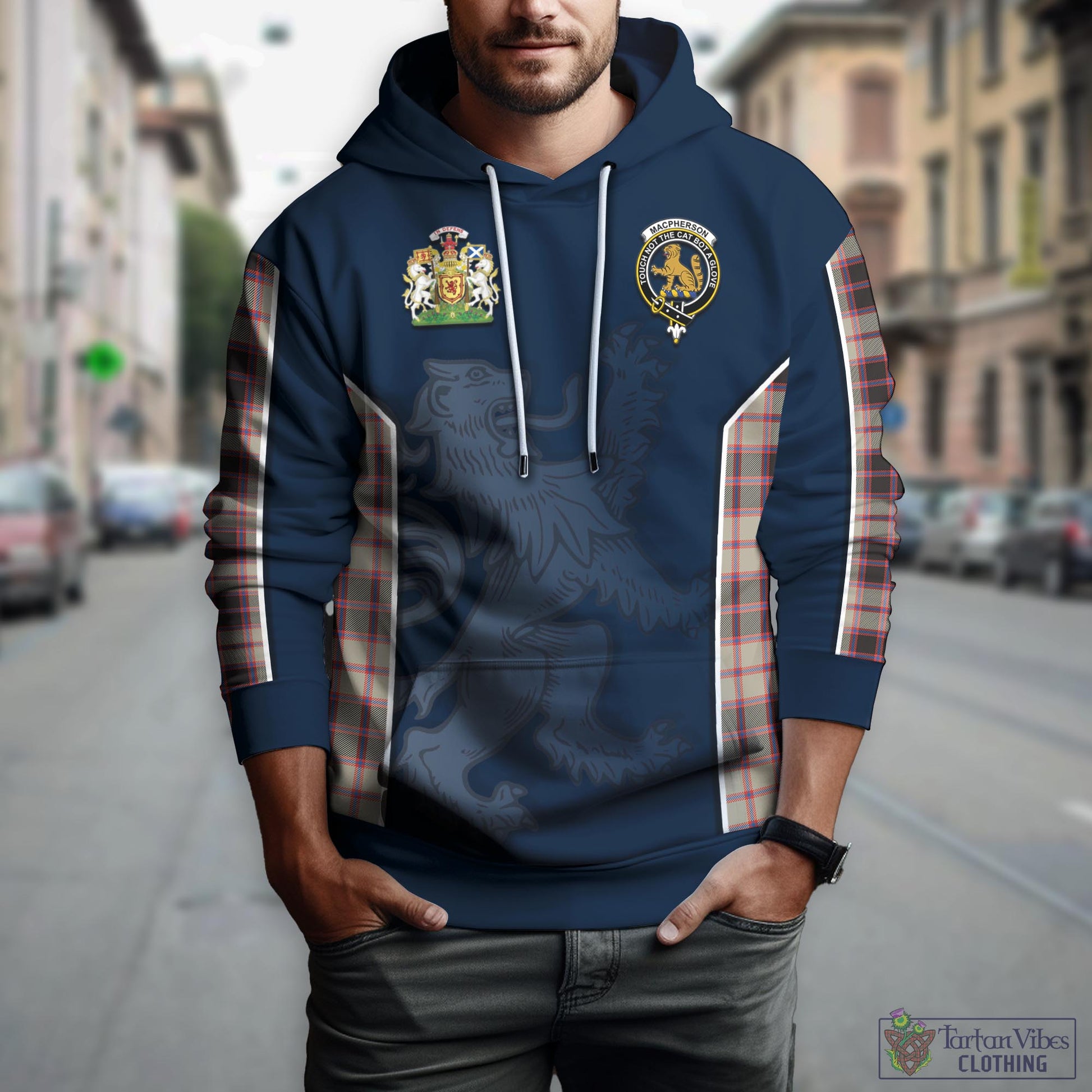 Tartan Vibes Clothing MacPherson Hunting Ancient Tartan Hoodie with Family Crest and Lion Rampant Vibes Sport Style