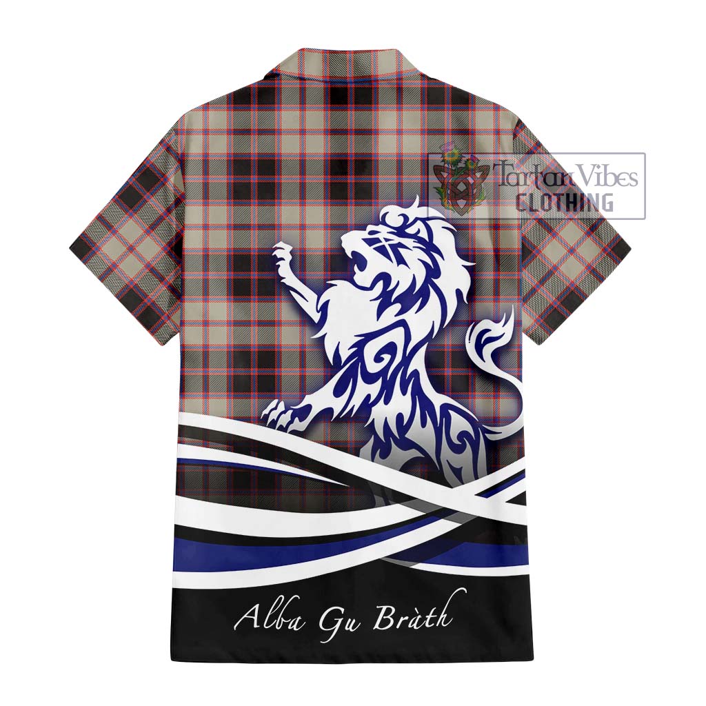 Tartan Vibes Clothing MacPherson Hunting Ancient Tartan Short Sleeve Button Shirt with Alba Gu Brath Regal Lion Emblem